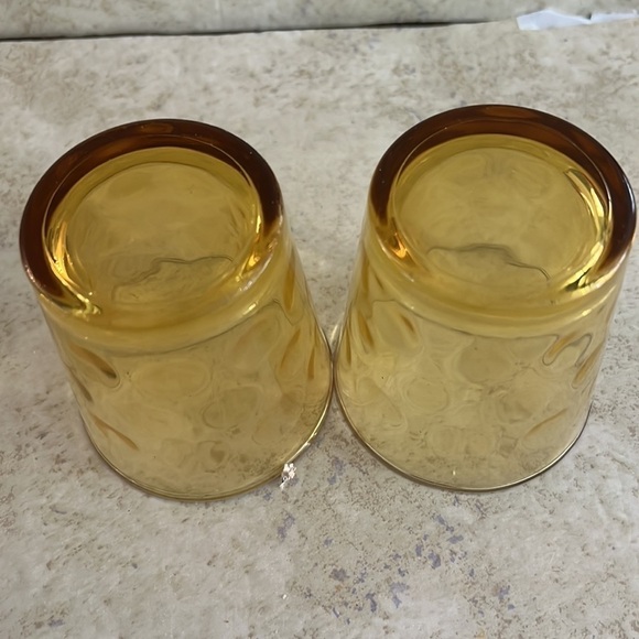 Hazel Atlas Optic Dot Amber Lowball Glasses Pair MCM - Picture 6 of 7